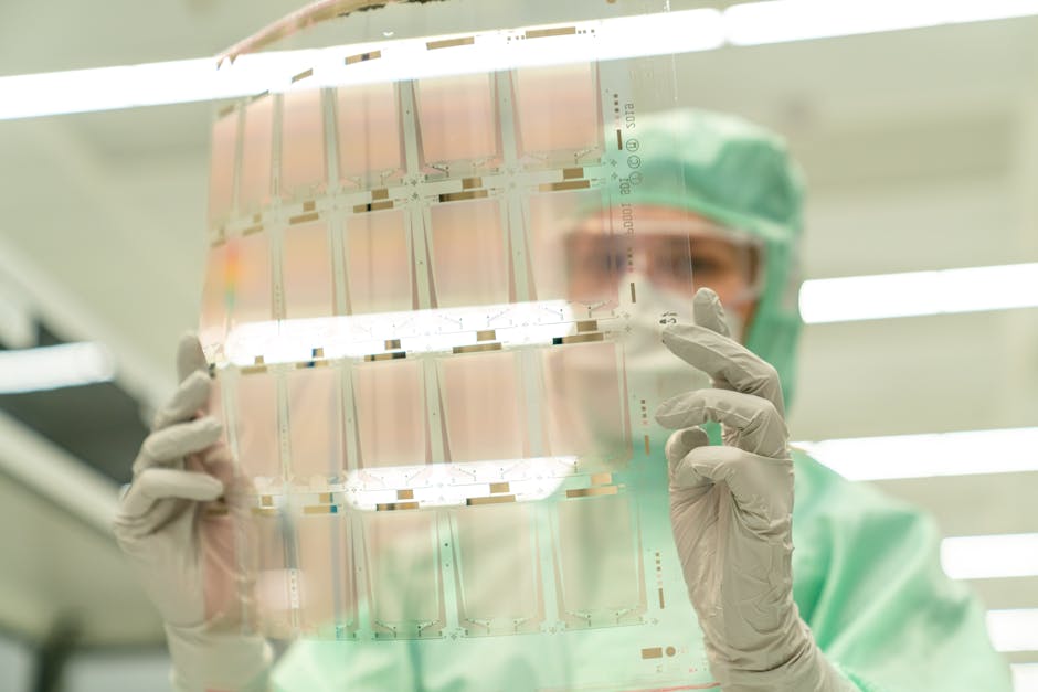 pexels photo 5118461 5118461 1 Scientist in protective gear holding a transparent test sheet in a laboratory.